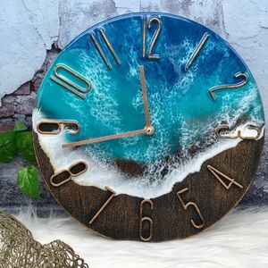 Copper base ocean Resin wall clock modern wall art ocean waves beach house decor